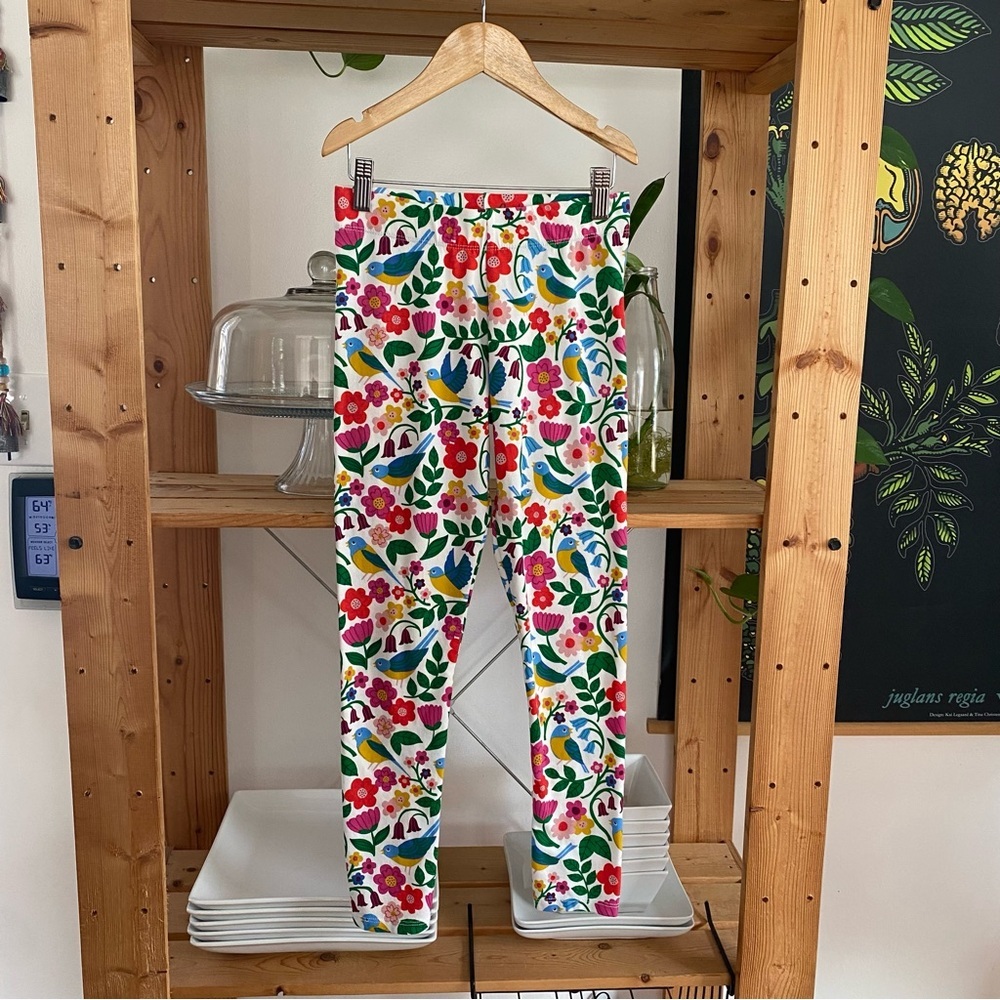 Mini Boden Colorful Floral Bird Print Fun Leggings 10 - Picture 2 of 12